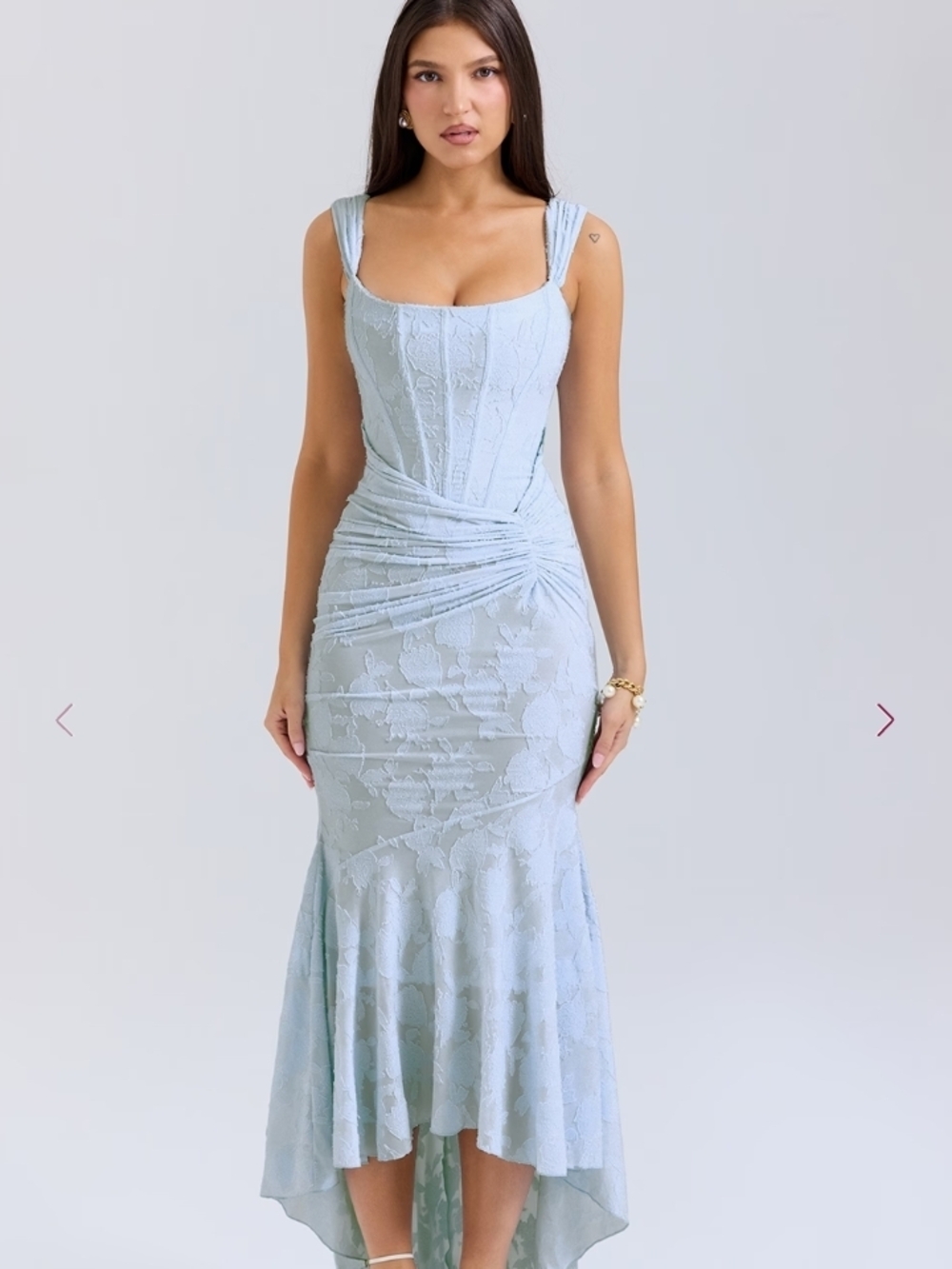 House of CB Pale Blue Lace High-Low Square Neck Dress